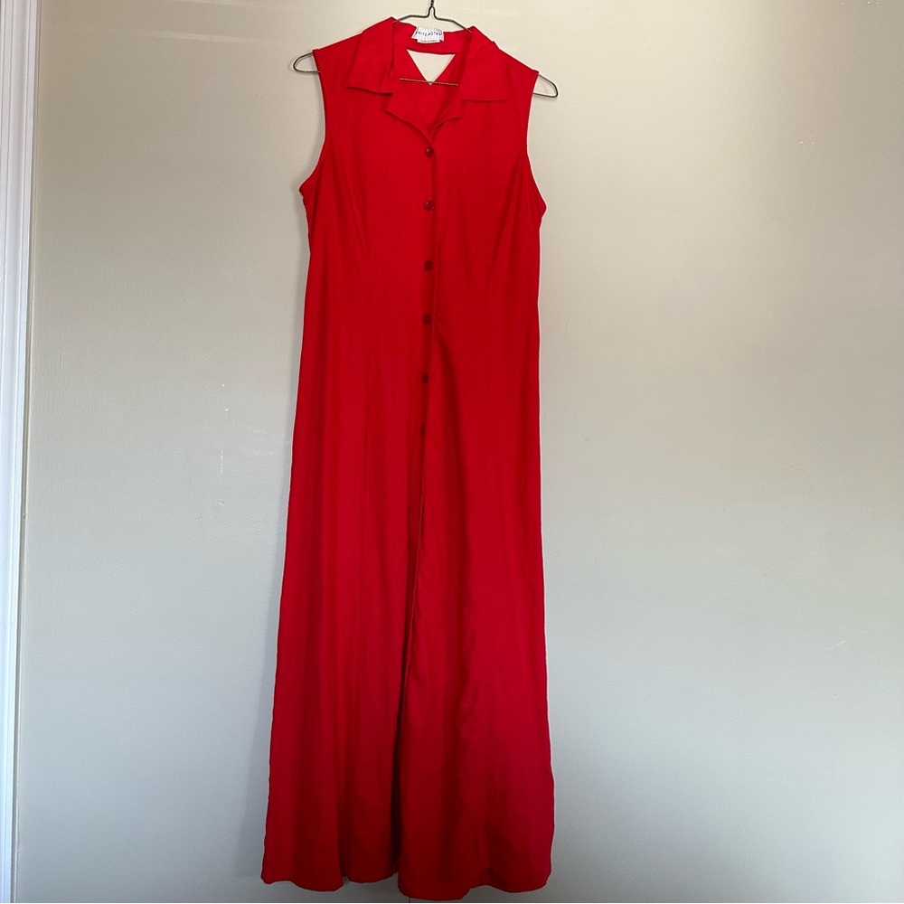 Linen Red Summer Maxi Dress Size S White Stag